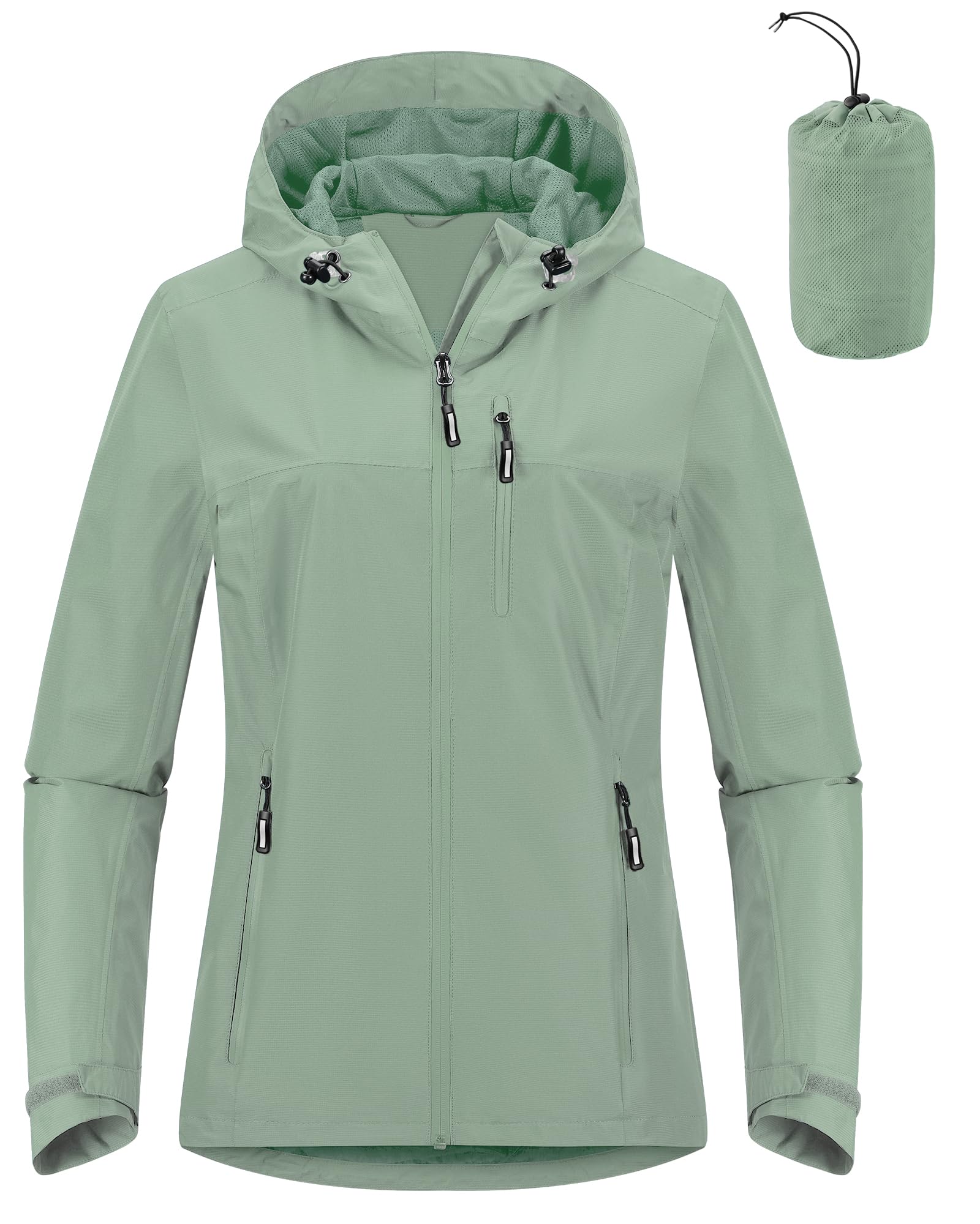 Outdoor Ventures Damen Regenjacke 10000MM Wasserdicht Leichte Gefüttert Packbar Sportjacke Funktionsjacke Atmungsaktiv Fahrrad Jacke mit Kapuze