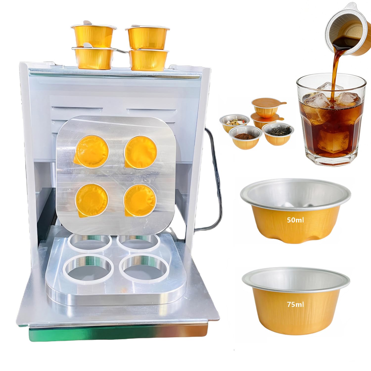HADECOLL Manual Heat Sealing Machine with LCD Control for Aluminum Foil Cups, 300W Electric Sealer for Coffee Pods and Takeaway Use,50ML/75ML