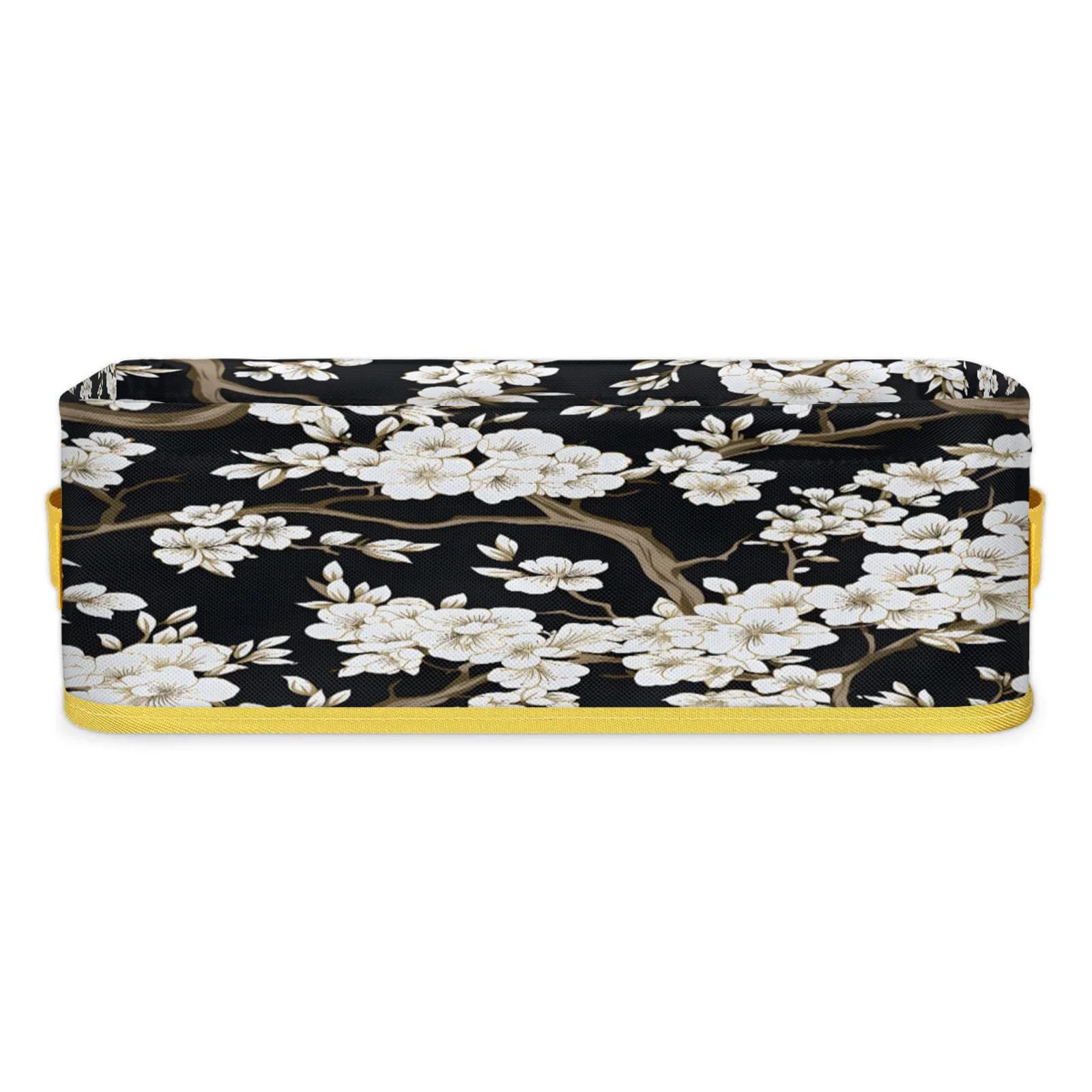 Black Cherry Blossoms Branche Pattern Bathroom Storage Basket Waterproof Foldable Storage Bins with Handles Decorative Toilet Paper Storage Basket for Organizing for House Bathroom Toiletries Set of 2