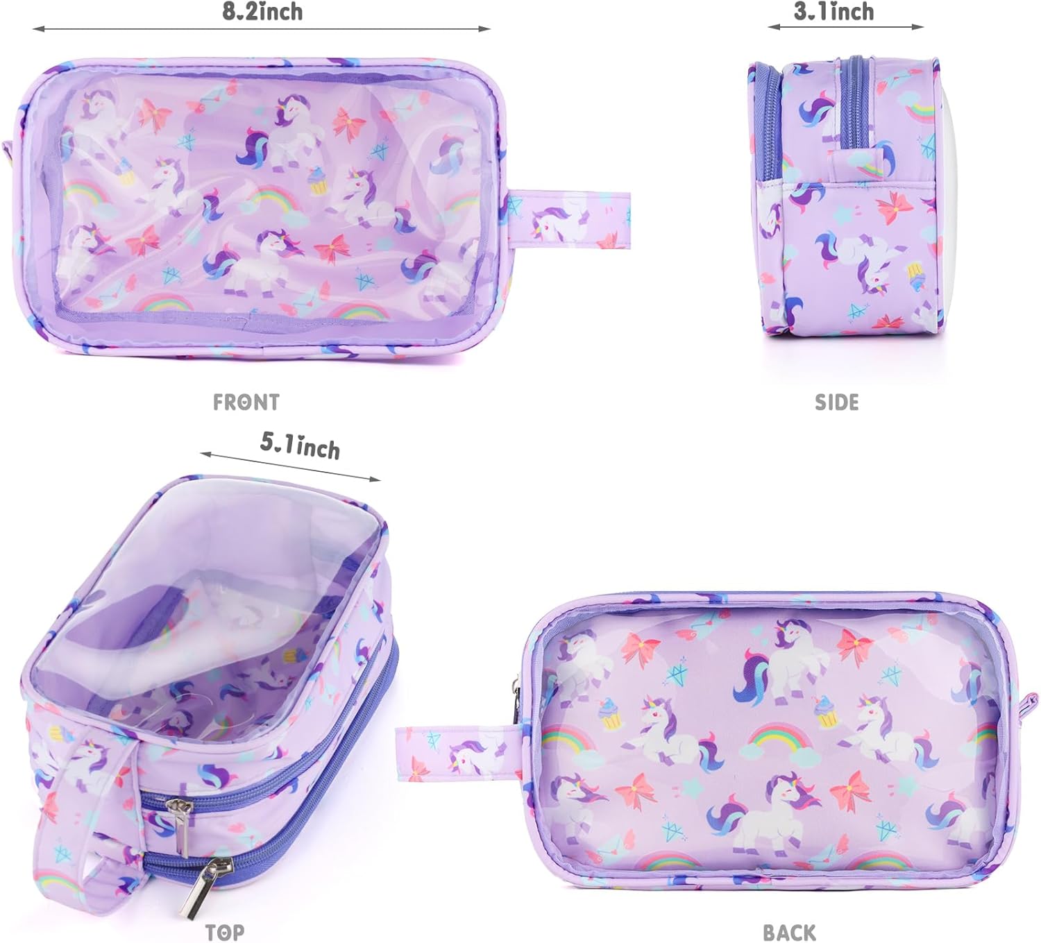 Kids Toiletry Bag for Girls, Travel Clear Toiletry Bag for Little Young Girls Cosmetic Bag Makeup Bag Waterproof Hanging Toddler Wash Bag, Purple Unicorn - Image 5