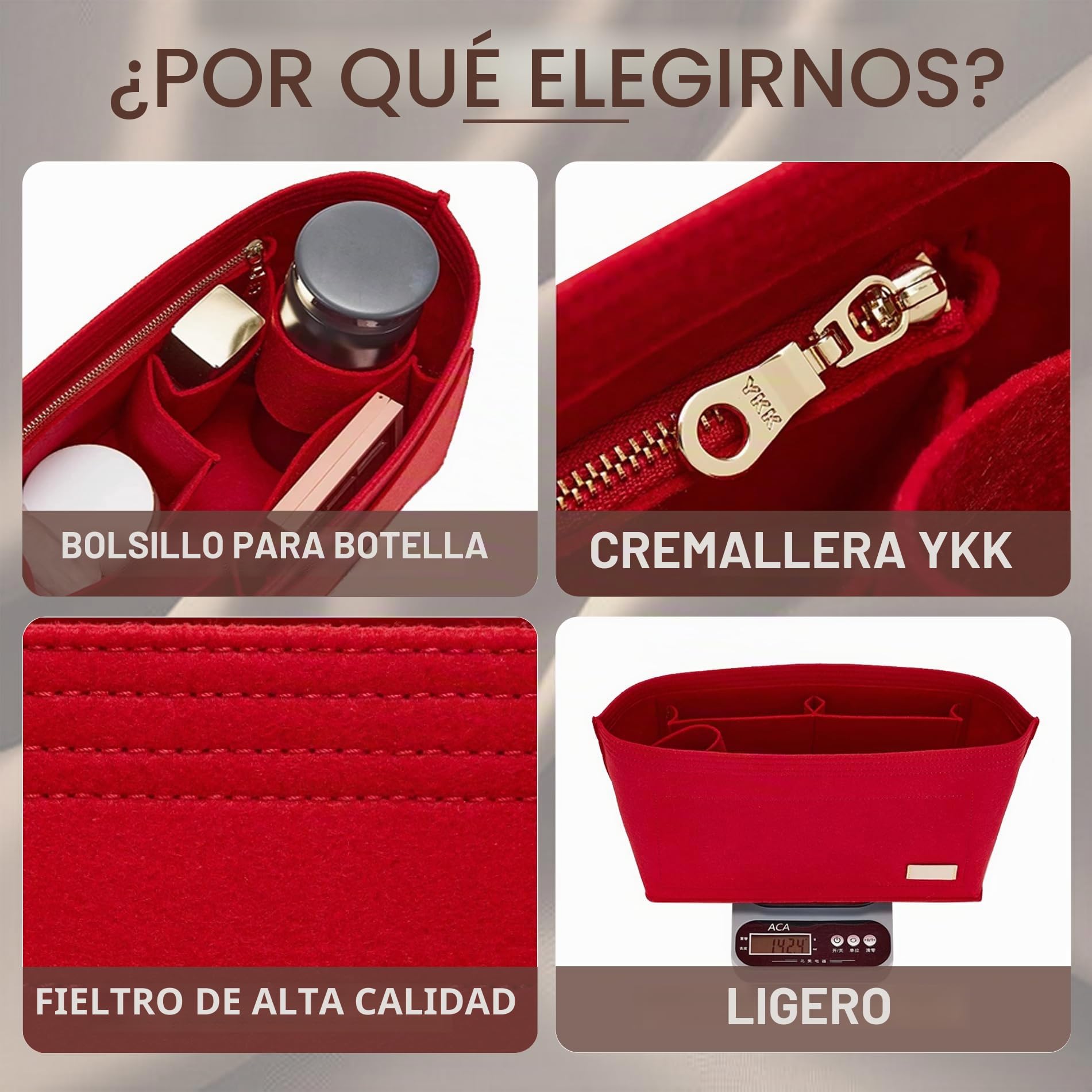 Doxo Organizador de bolso y bolsa de fieltro para Neverfull GM (XL, bolsa roja + forma de base roja)