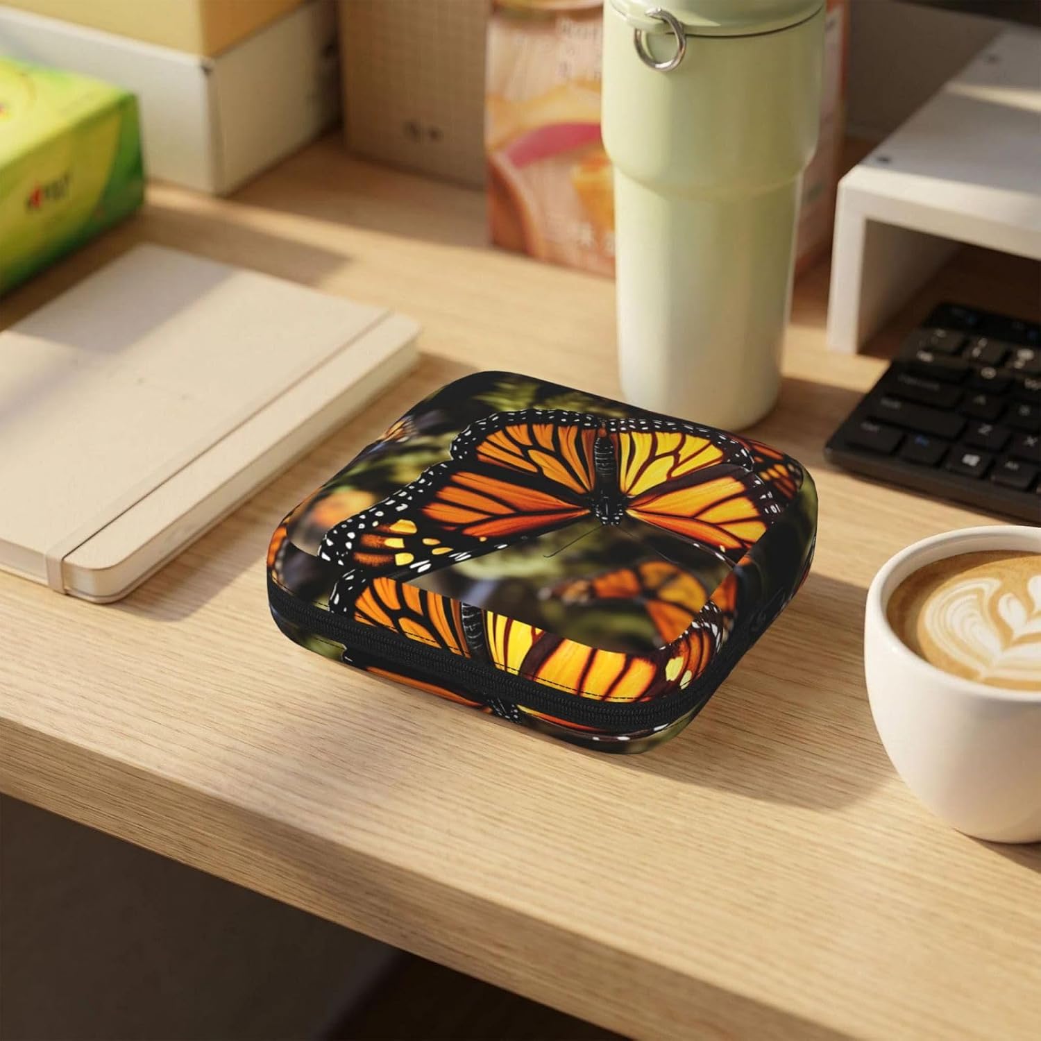 Women Period Bag Pouch For Girls Sanitary Napkin Storage Bag Portable Heaps Of Orange Monarch Butterflies Period Pad Pouch Small Make Up Bags Tampon Holder For Purse Travel Daily Use image 5