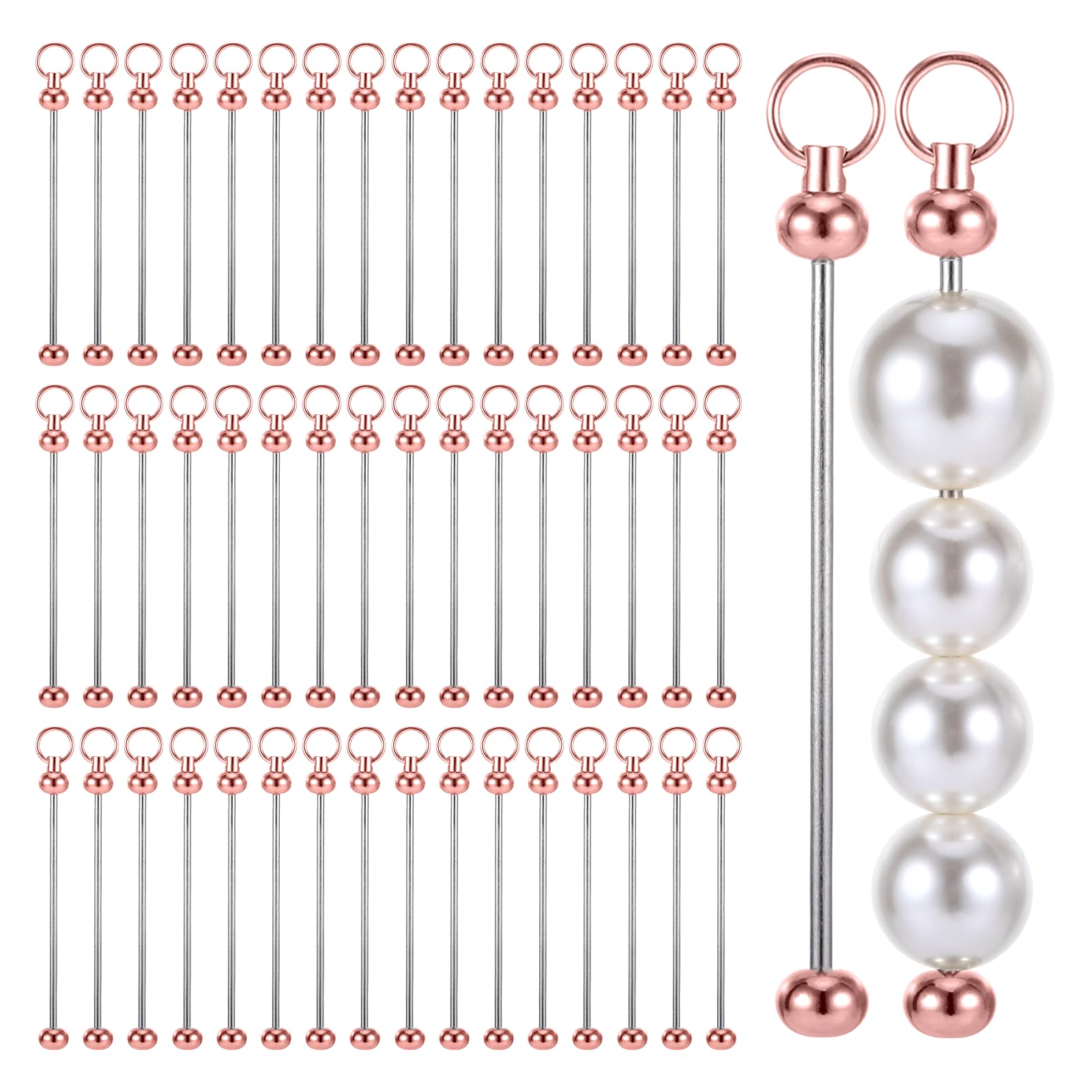 50Pcs Rose Gold Beadable Keychain Bar, Metal Keychain Blanks Beaded Key Chain Making Kit DIY Key Chain Supplies, Beadable Bars Making Kit Bulk for DIY Blanks Pendant DIY Crafts Making for Women Man