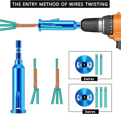 Vista 5 de Herramienta universal de torsión de alambre, pelacables y herramienta de pelado de cables Twister para electricista por taladro o manualmente (azul)