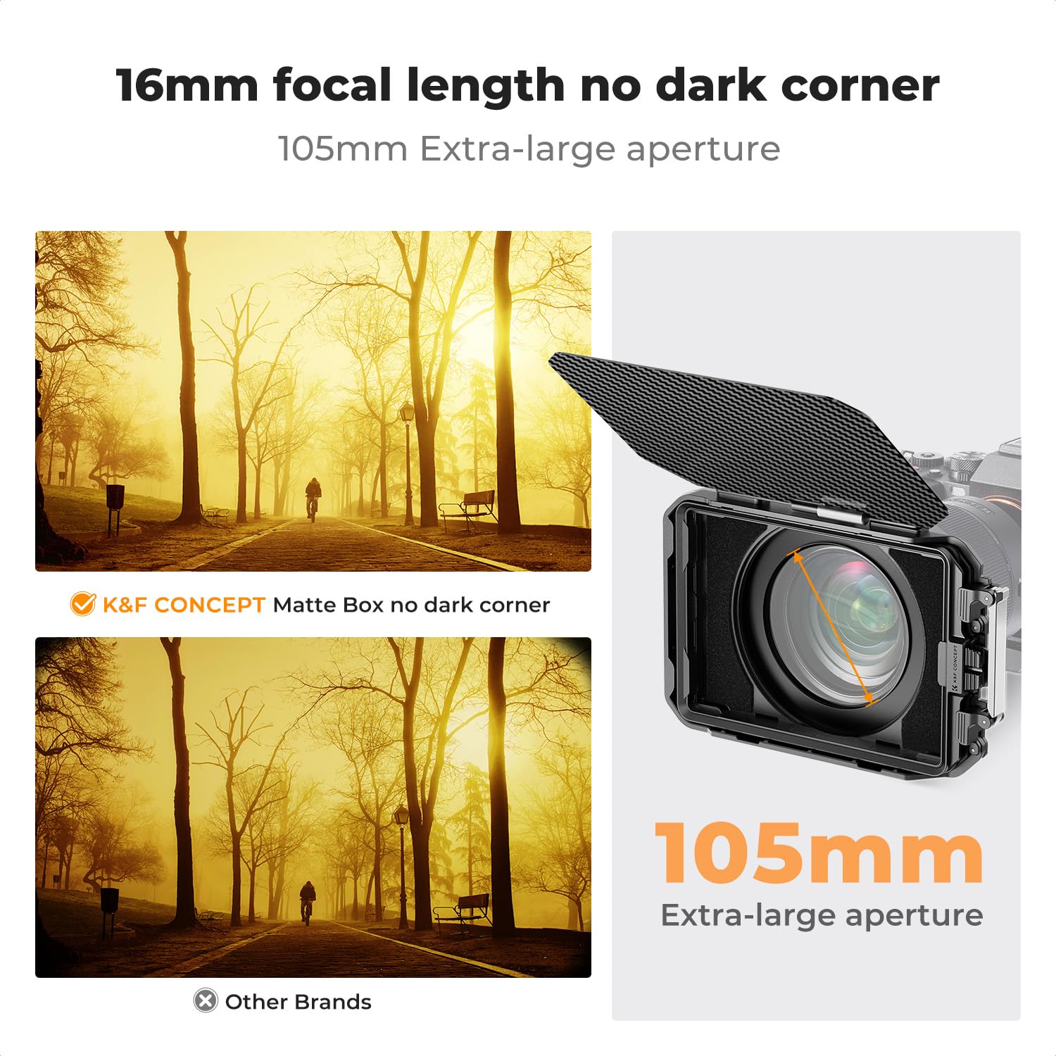 K&F Concept Matte Box, DSLR Camera Matte Box with Carbon Fiber Top Flag, with 67/72/77/82/95mm Adapter Rings for 4x5.65 ND UV Filter/Circular Filter