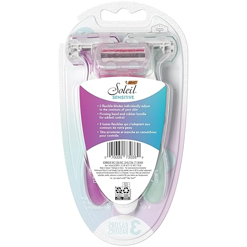 Miniatura 3 de BIC Soleil Sensitive - Maquinilla de afeitar desechable para mujer, triple hoja, cuenta de 3 maquinillas de afeitar, con aloe vera para un afeitado