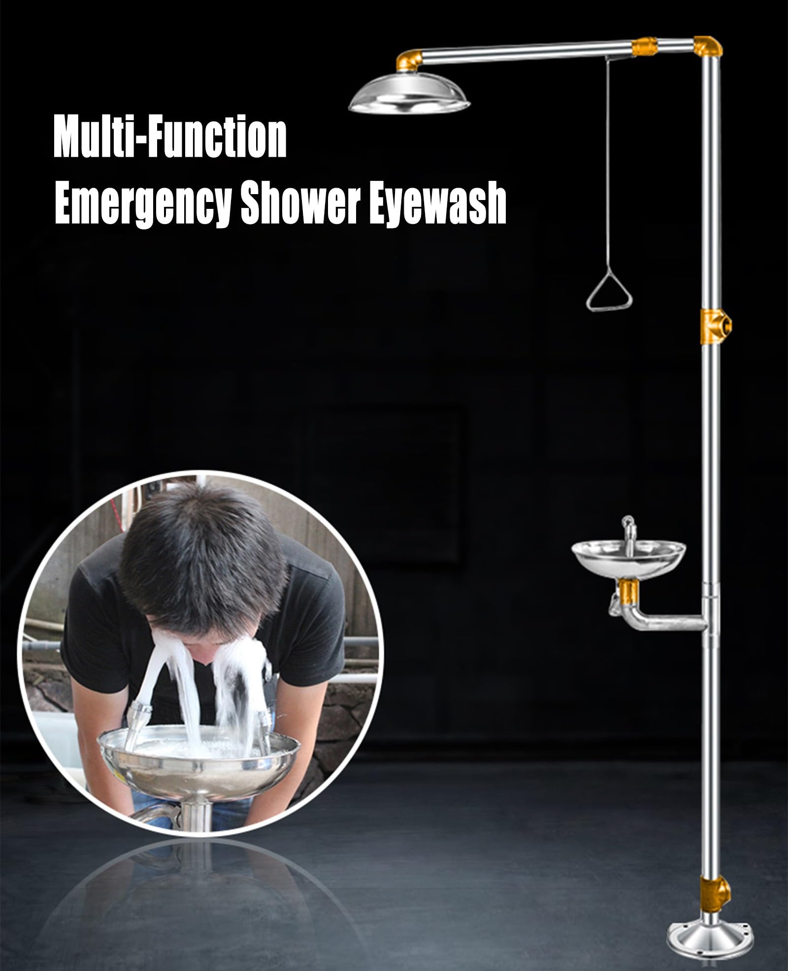 Lavaojos Combinado, estación de Ducha de Emergencia para Lavado de Ojos, estación de Lavado de Ojos Multifuncional con Doble Boquilla y Cabezal de Ducha para Laboratorio, fábrica y Escuela.