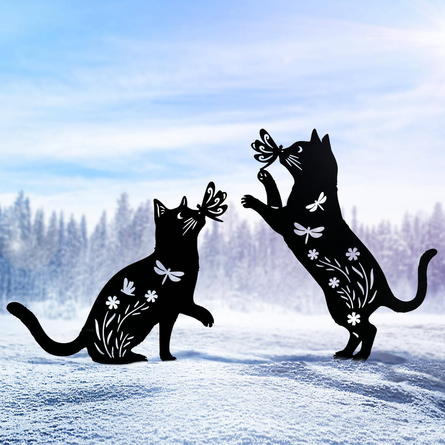 TIGGSY Cat Metal Decorative Garden Stakes Cat Gifts for Women/Men Unique Gifts Silhouette Statues for Yard Art, Outside, Patio, Outdoor Decor, Garden Decorations, Lawn Ornaments
