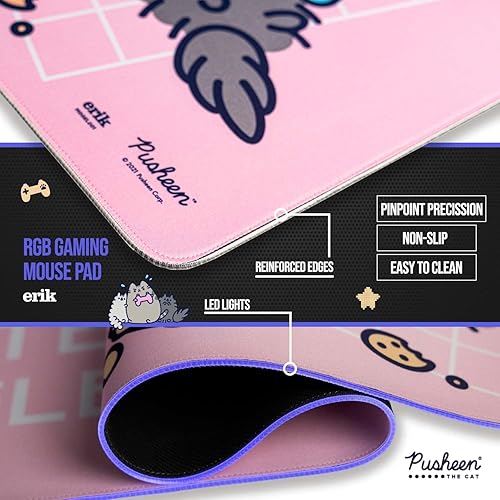Miniatura 5 de Erik - Alfombrilla de mouse para juegos Pusheen XXL RGB oficial Alfombrilla de mouse LED 35.433 x 15.748 x 0.157 in Base de goma antideslizante