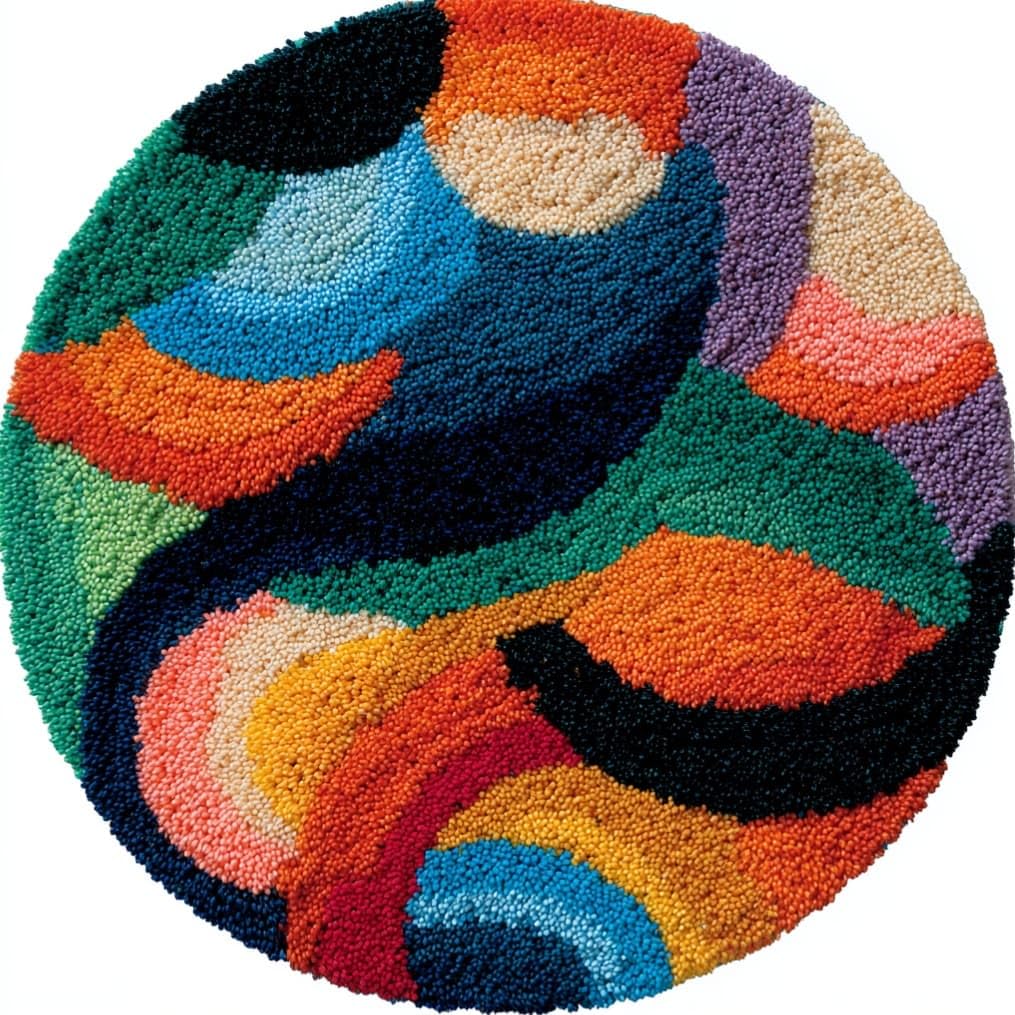 kitphoenix Round DIY Latch Hook Rug Kits Scarves 20X20Inch (50X50Cm) Easy for Beginners Round Carpet Crochet Yarn Craft Large Rug Hook and Latch Tapestry for Home Decor
