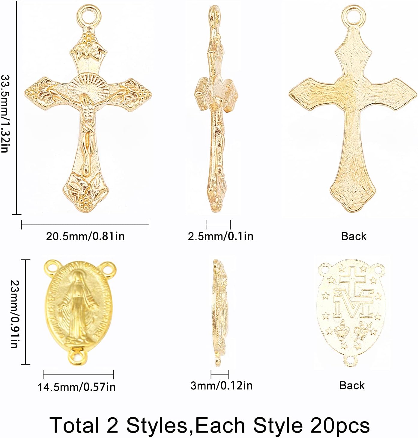 SUNNYCLUE Golden Tibetan Style Rosary Cross Charms Center Miraculous Medal with Alloy Crucifix Cross Charm Oval Chandelier Gold Links Connectors for Rosary Holy Beads Easter Necklace Party Favor - Image 2