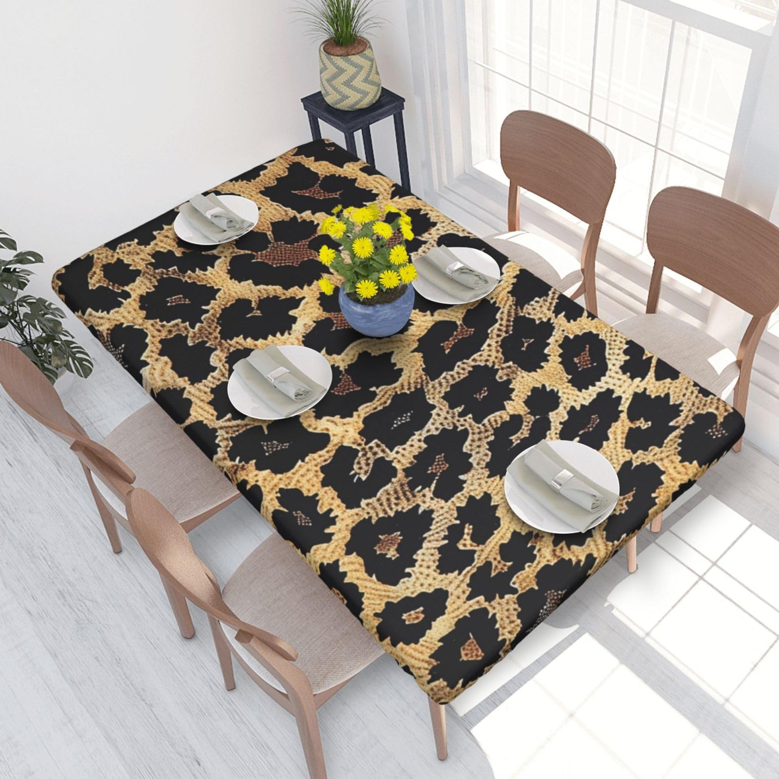 WPKJU Leopard Print Print Printed Tablecloths 4ft Rectangular Table Covers Washable Polyester Decorative Table Cloth for Dining Table Picnic Wedding