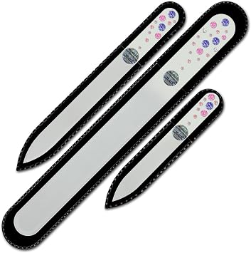Mont Bleu Set of 3 Glass Nail Files hand decorated with crystals - Handmade - Czech Tempered Glass