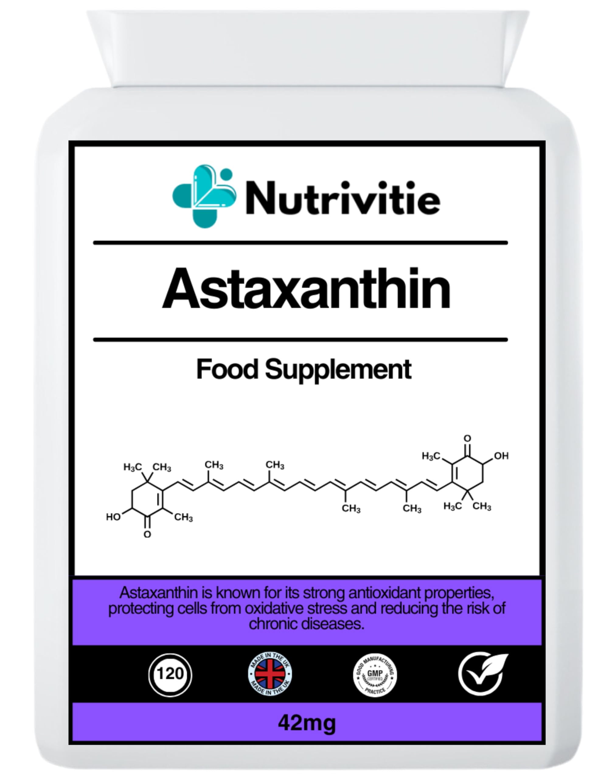 Astaxanthin 42mg AstaPure® Oil - 120 Softgel Capsules | 4-Month Supply | Superior Antioxidant for Skin, Eyes & Joint Health | Vegan, Natural Source | Made in The UK by Nutrivitie