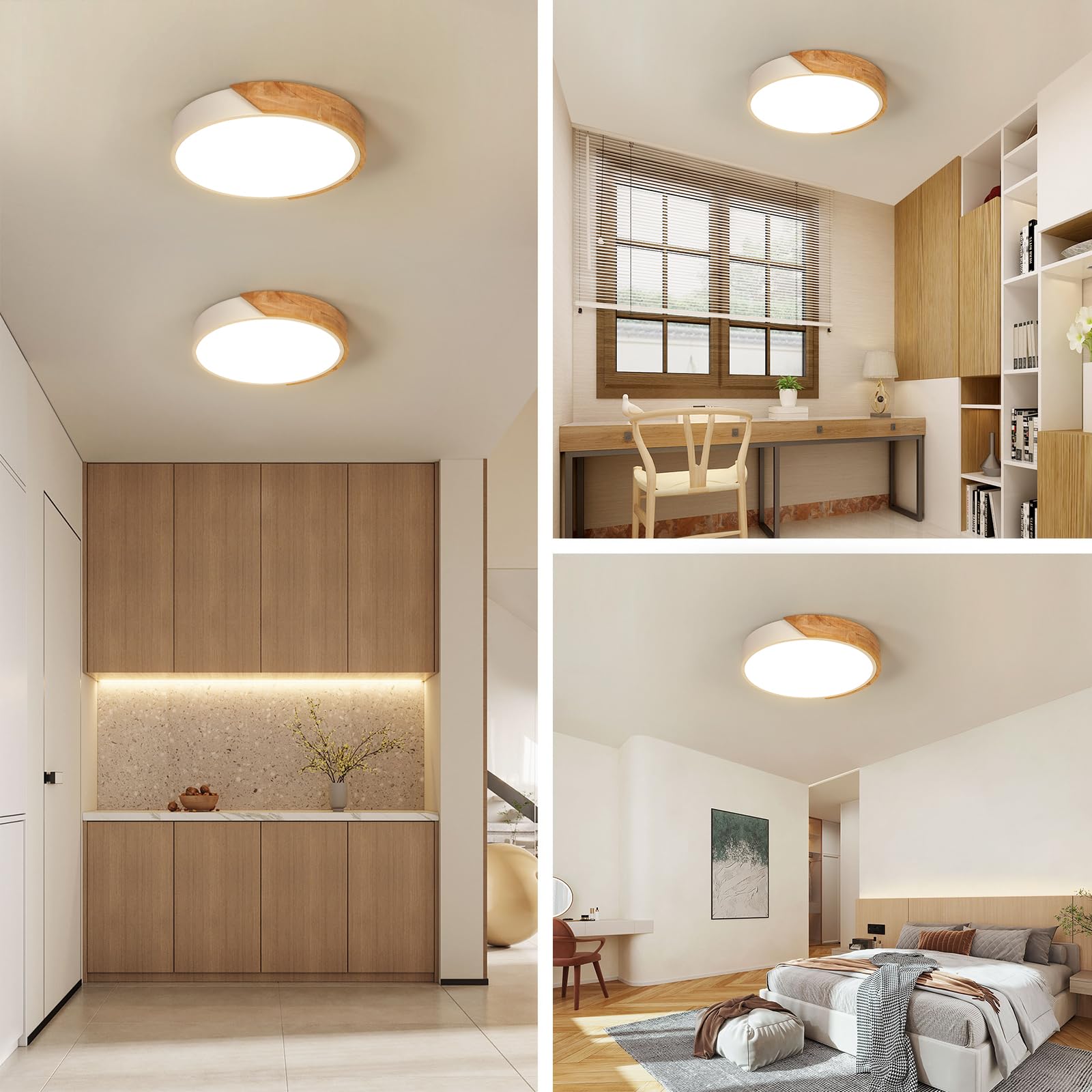 Comely 30 W Plafoniera LED Legno, Moderni Ultra magro Rotondo Plafoniere da Soffitto, Ø30 CM Lampada da Soffitto Legno Bianco Caldo 3000 K per Soggiorno Camera da Letto Corridoio Balcone Ufficio