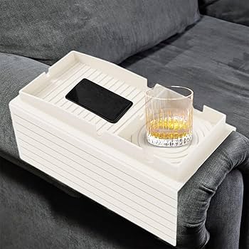 Yempum Sofa Tablett Mit Getränkehalter - Flexibler Armlehnen-Organizer Für Snacks & Fernbedienung