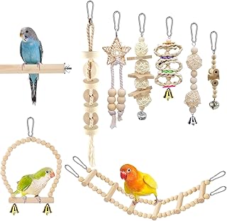 9 Stück Vogelspielzeug für Sittiche, Papageien Vogelkäfig Zubehör zum Aufhängen Vogel Spielzeug Aus Holz Wellensittiche Schaukel Papageienspielzeug Nymphensittiche Kauspielzeug