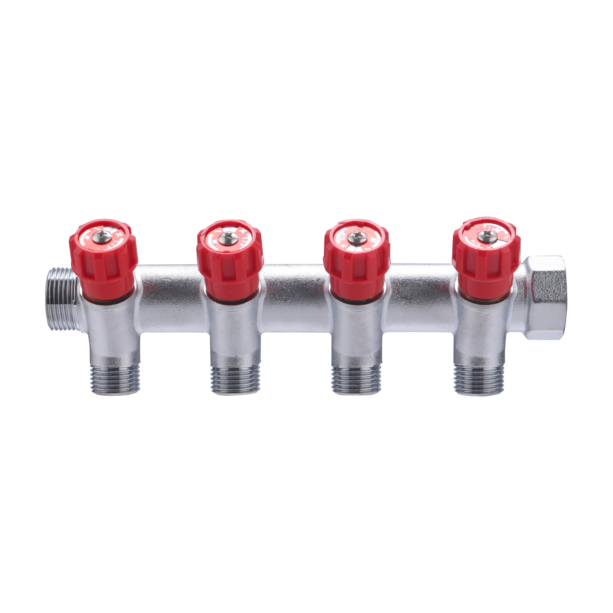 Colector macho-hembra 3/4 con grifería roja y 4 salidas macho 1/2 | Latón | Conexión segura y duradera | Ideal para fontanería | Fácil instalación y ajuste preciso | QUICK PLOMBERIE