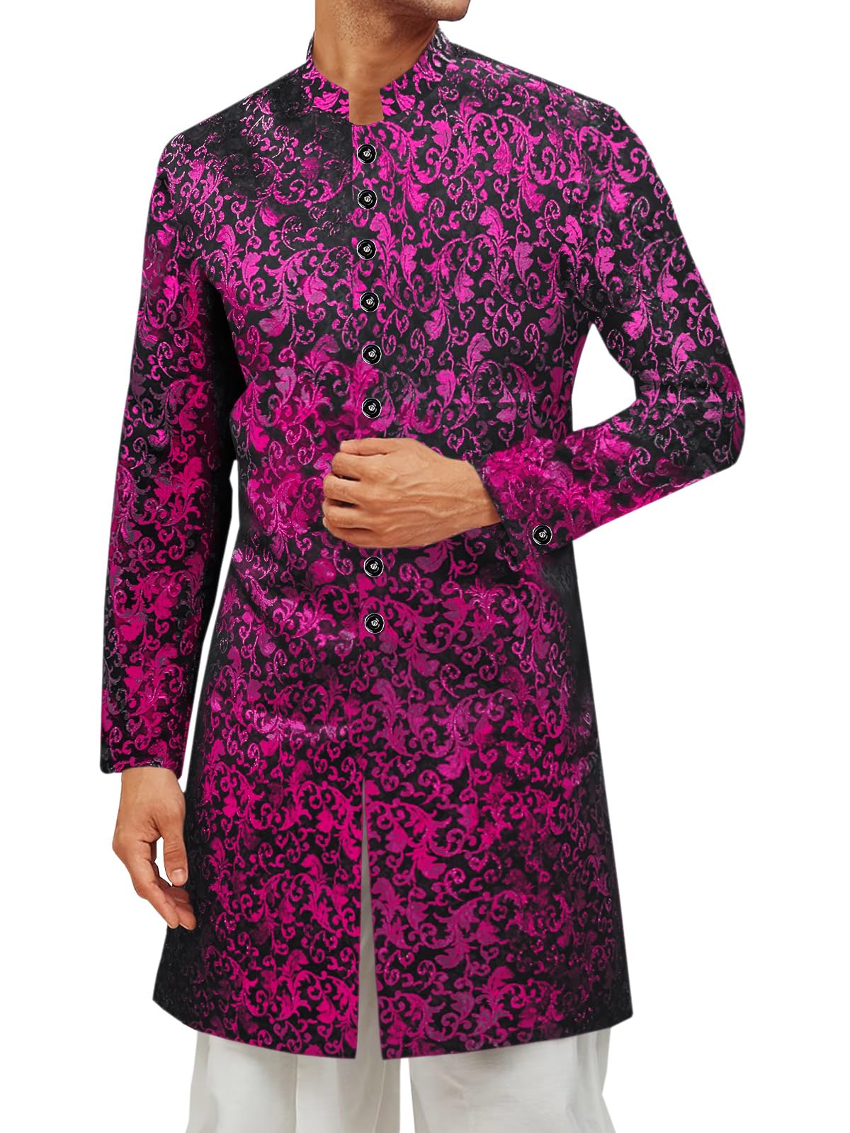 Runcati Men's Kurta Sherwani – Shiny Indian Ethnic Coat With Mandarin Collar For Weddings & Festivals