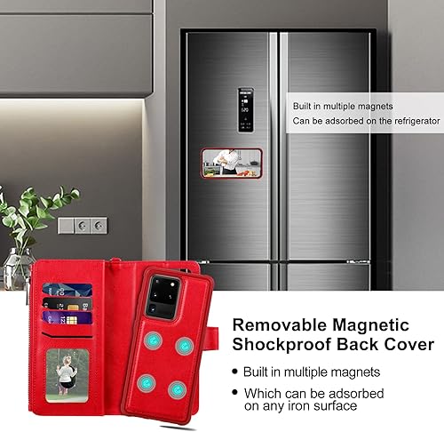 Miniatura 10 de Funda para Galaxy S20 Ultra, funda magnética desmontable 2 en 1, funda de piel sintética para teléfono con tarjetero para Samsung Galaxy S20 Ultra,