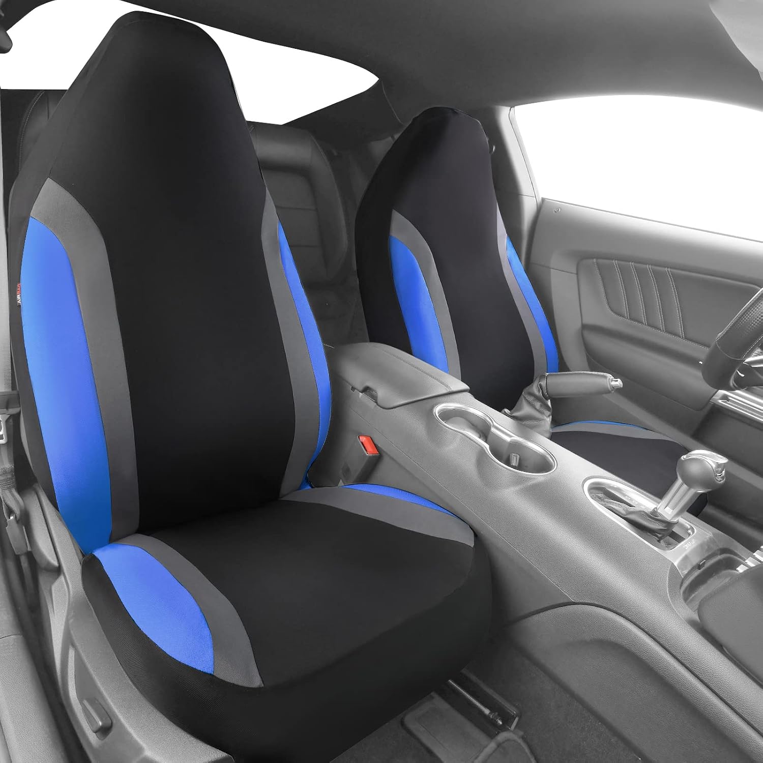 CAR PASS Two Front Universal Fit Breathable Fabric Sport Car Seat Covers, Fit for suvs,Trucks, Sedans, Cars, Vehicles, Vans, Airbag Compatible (Front Seats, Black Blue)