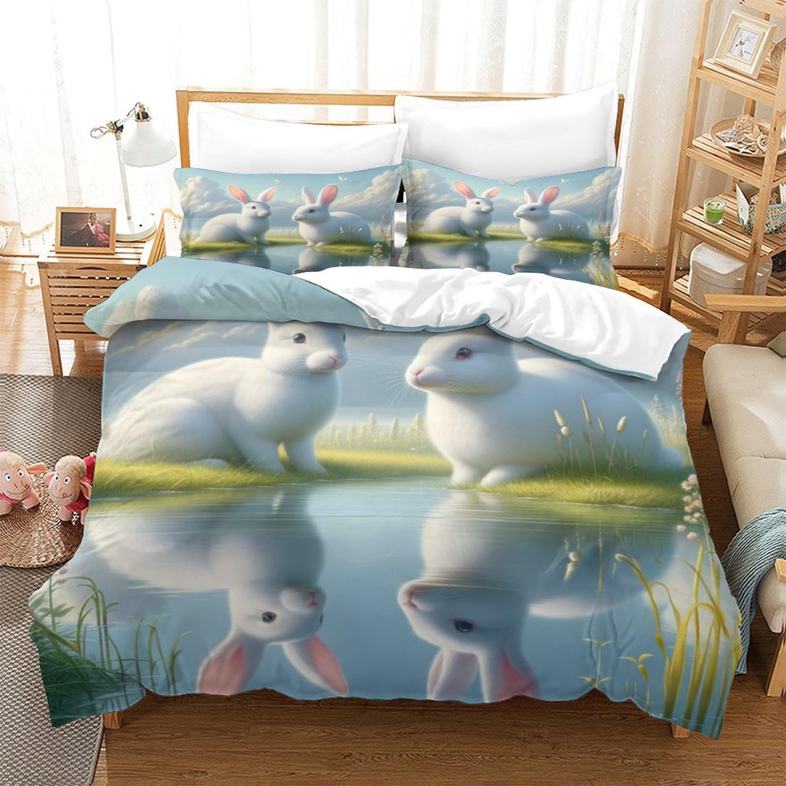 Stampato in 3D Coniglietto carino Copertina Stampata Microfibra Disegnata Biancheria Da Letto Cura Facile Con 2 Federe,Double（200x200cm）, Per Adolescenti E Adulti