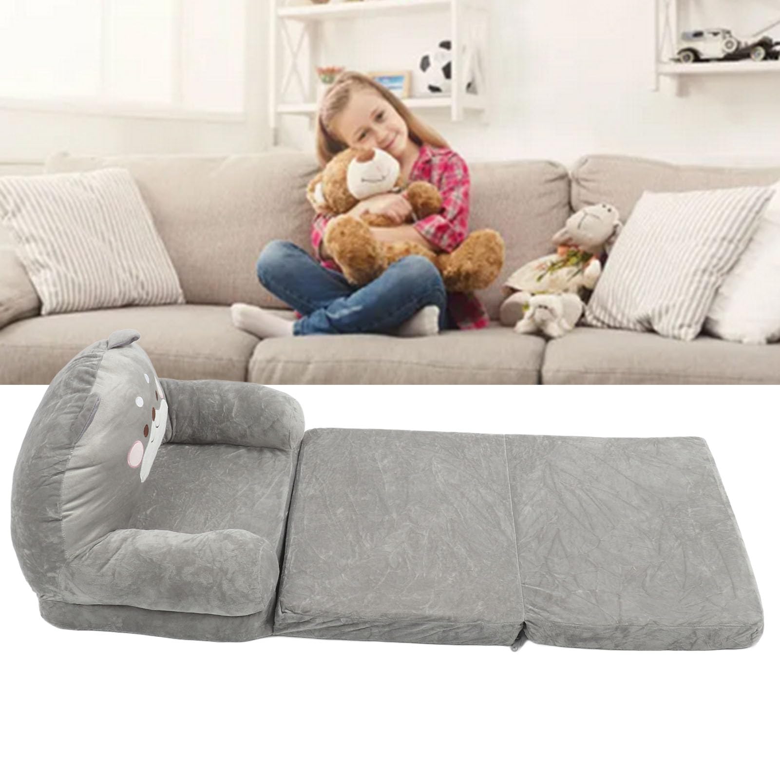 Sofa dla Dzieci, Miękki Pluszowy Rozkładany Fotel dla Dzieci Sofa Podłogowa Maluch Materac Podłogowy Cabrio Futon Składany Materac Krzesło Składana (Składane na trzy części)