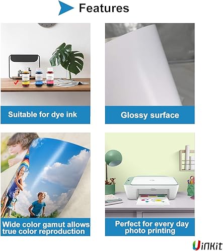 Miniatura 9 de Uinkit 100 Sheets Thick Inkjet Glossy Photo Paper Picture 8.5x11 62lb 230g 11.1mil Cardstock Postcard Brochure For Dye Ink Inkjet Printer