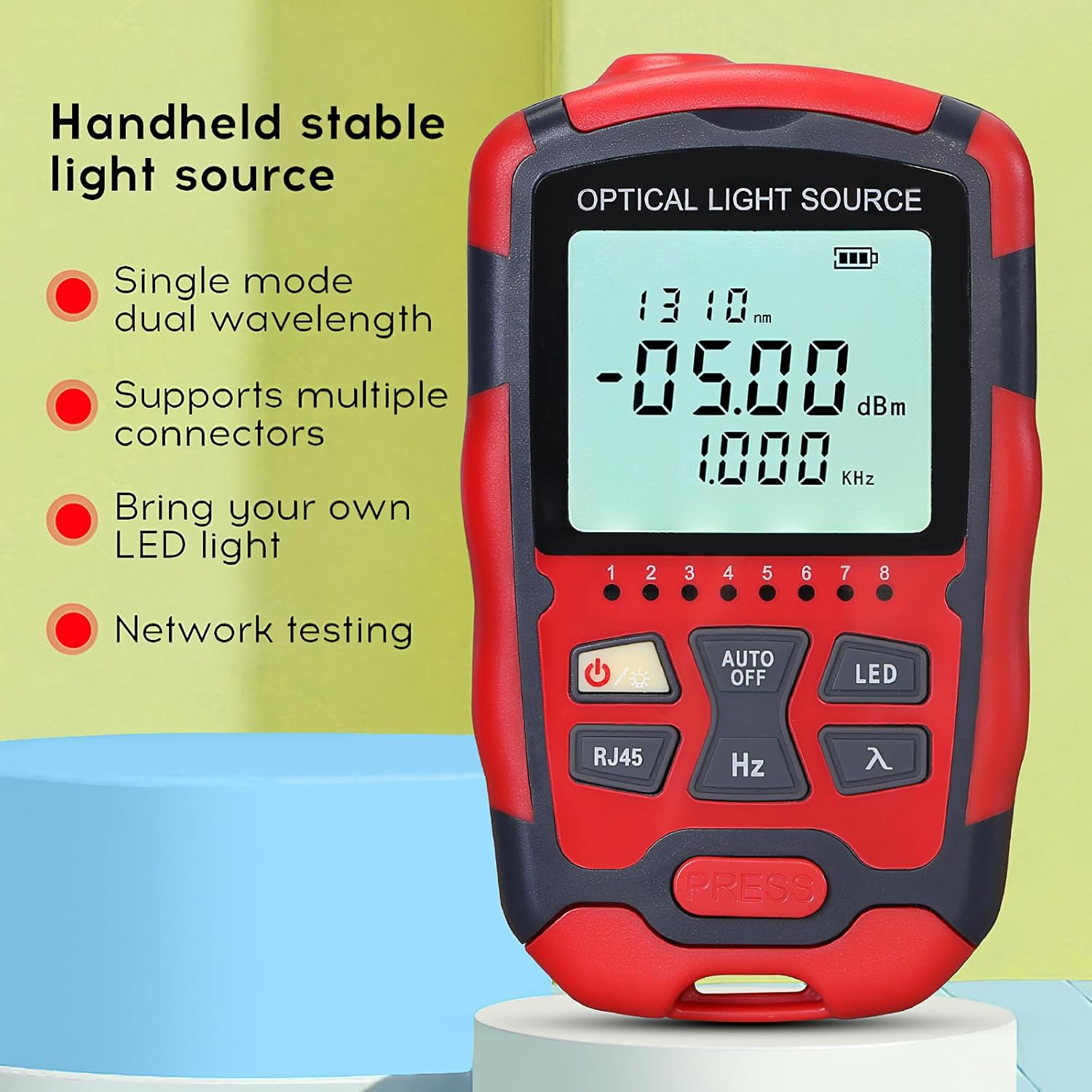 A-M1315 Optical Light Source SC/FC/ST Universal Interface Single Mode Dual Wavelength 1310nm 1550nm Fiber Optic Light Source with RJ45 Test Fiber Optic Cable Tester