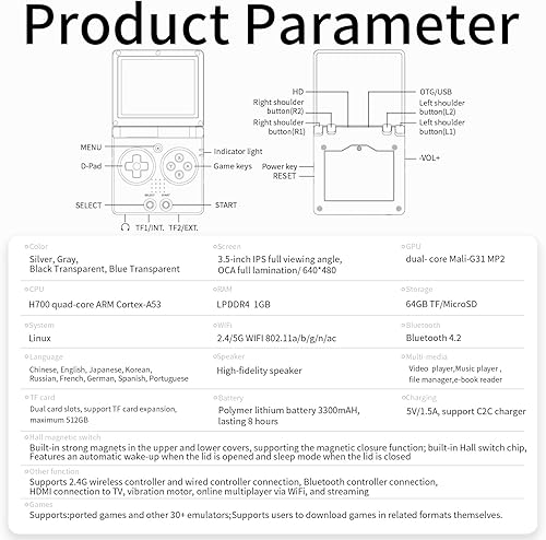 Miniatura 8 de RG35XXSP - Consola de juegos retro abatible, pantalla IPS de 3.5 pulgadas 640 x 480, tarjeta TF de 64 GB integrada, con batería de 3300 mAh, sistema