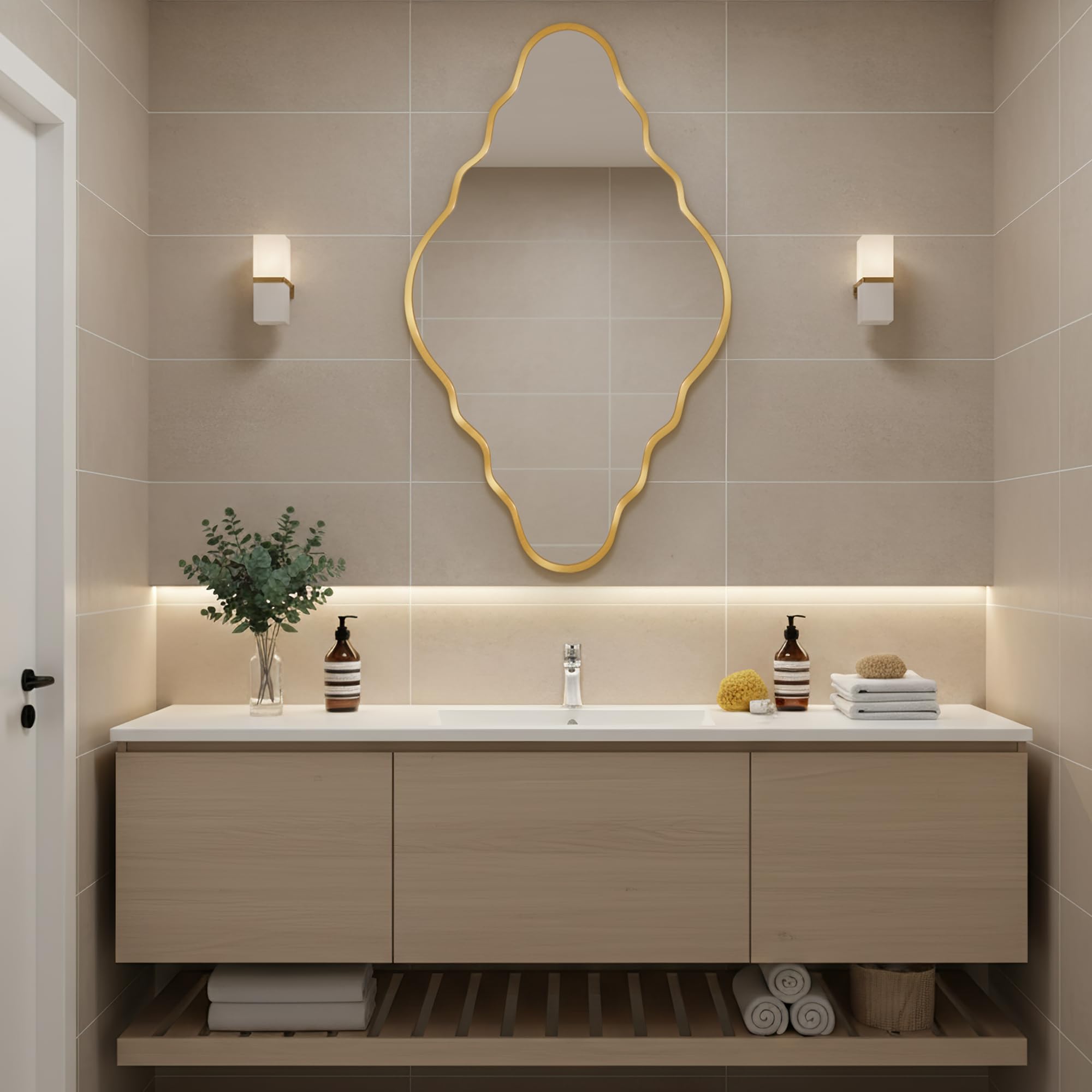 Espejo de Pared Diamante con Marco de Aluminio Cepillado & Cristal de Seguridad Templado para Baño, Entrada & Salón
