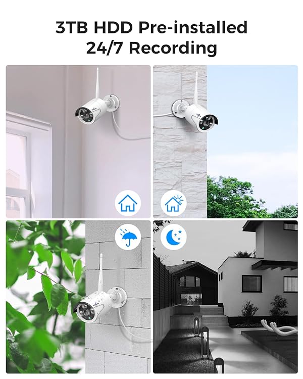 [16CH Expandable] Hiseeu Home Security System, 24/7 Recording 5MP Wired Plug-in Powered Outdoor Bullet Cameras, 2.4G/5G WiFi Pro, 4K NVR with 12" LCD Monitor, 3TB HDD, Night Vision, IP65 by Hiseeu - Image 3