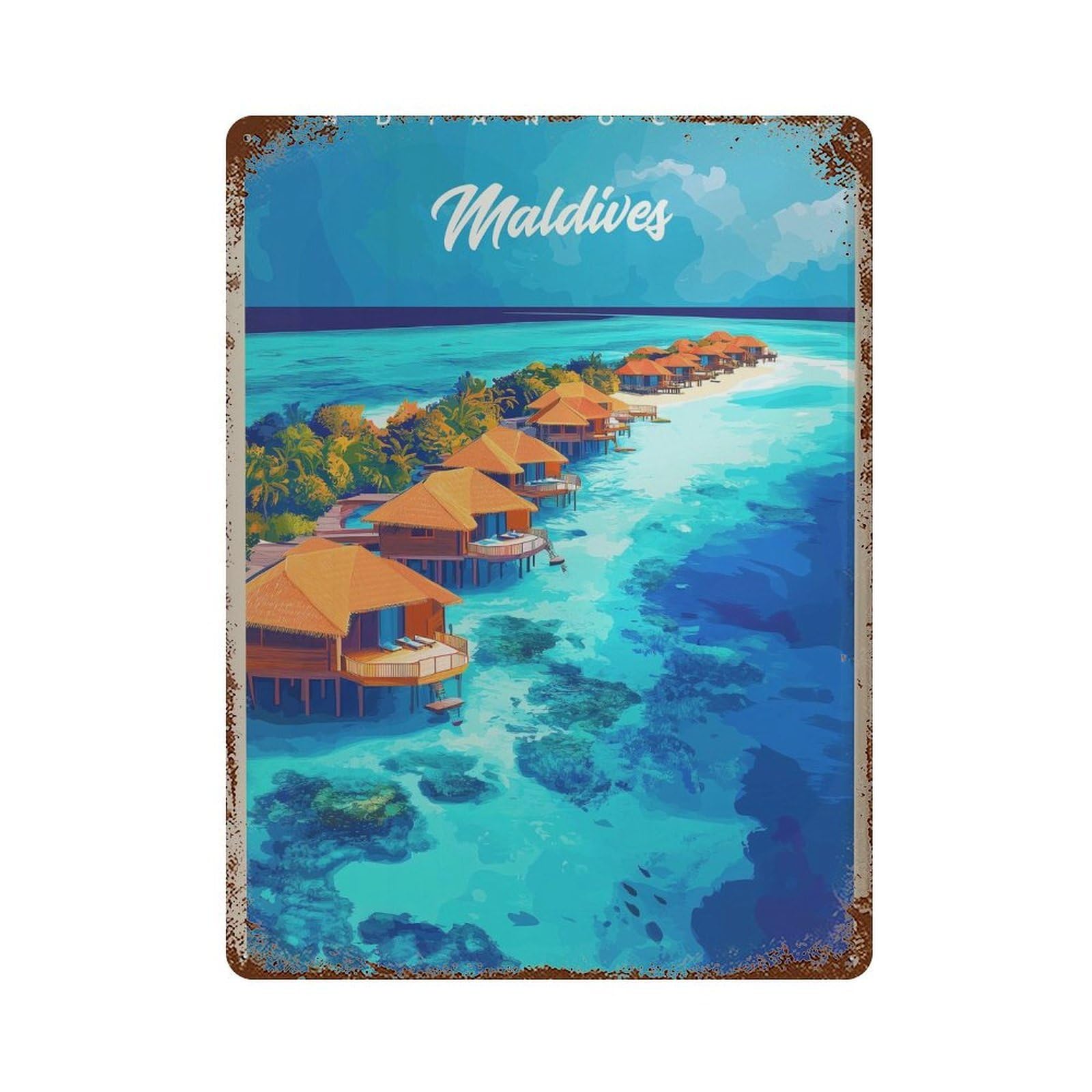 xiaoxiaoshen Maldives Travel Indian Ocean Wall Decor Art Metal Tin Poster Modern Home Decor Art Home Bar Shop Decorations Vintage Sign 40x30cm