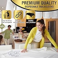 Vista 2 de Mantel de plástico blanco para fiestas, paquete de 12, mantel desechable grueso de color blanco, ideal para bodas, cumpleaños, picnic y campamentos