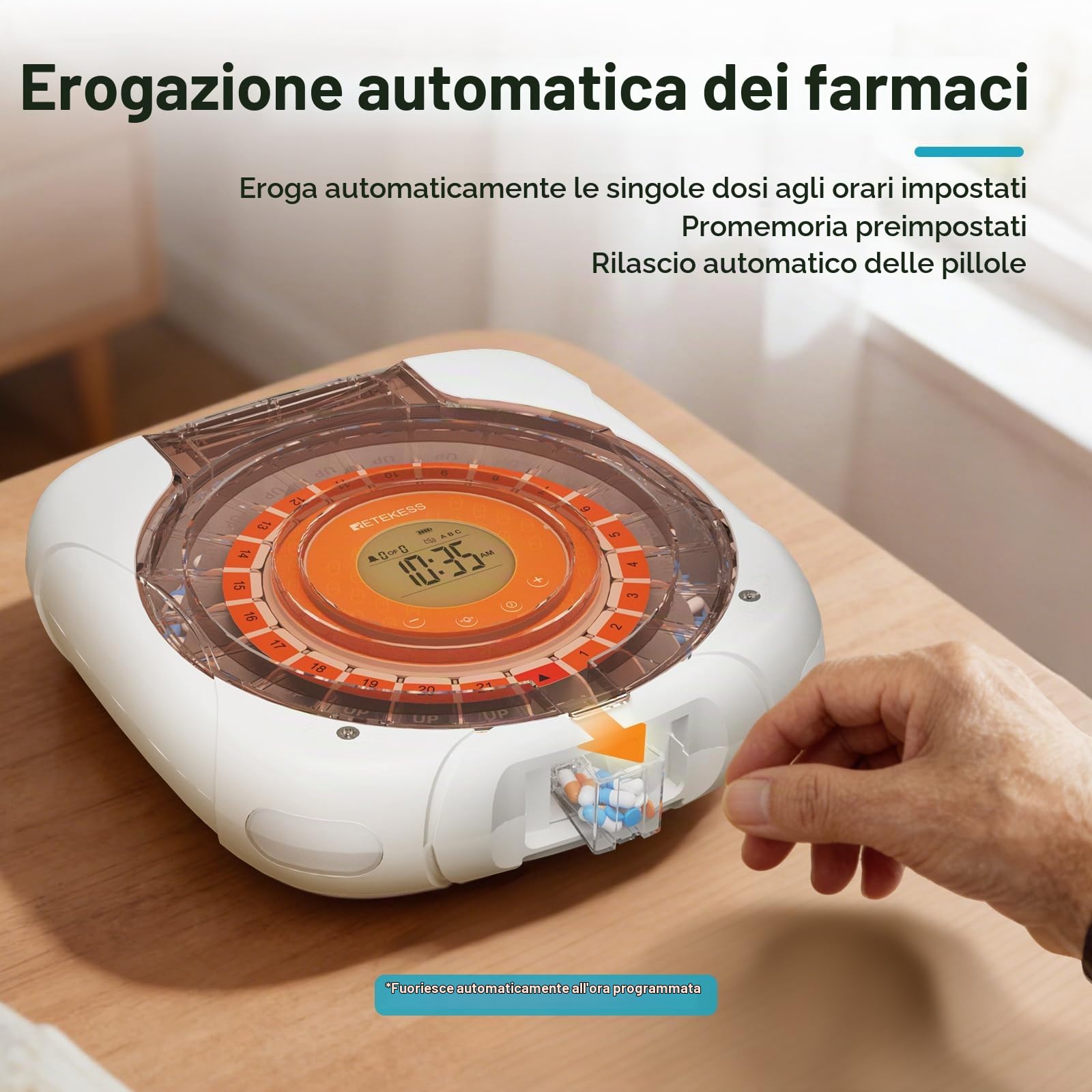 Retekess TH017 Distributore Automatico di Pillole, Smart Pillbox