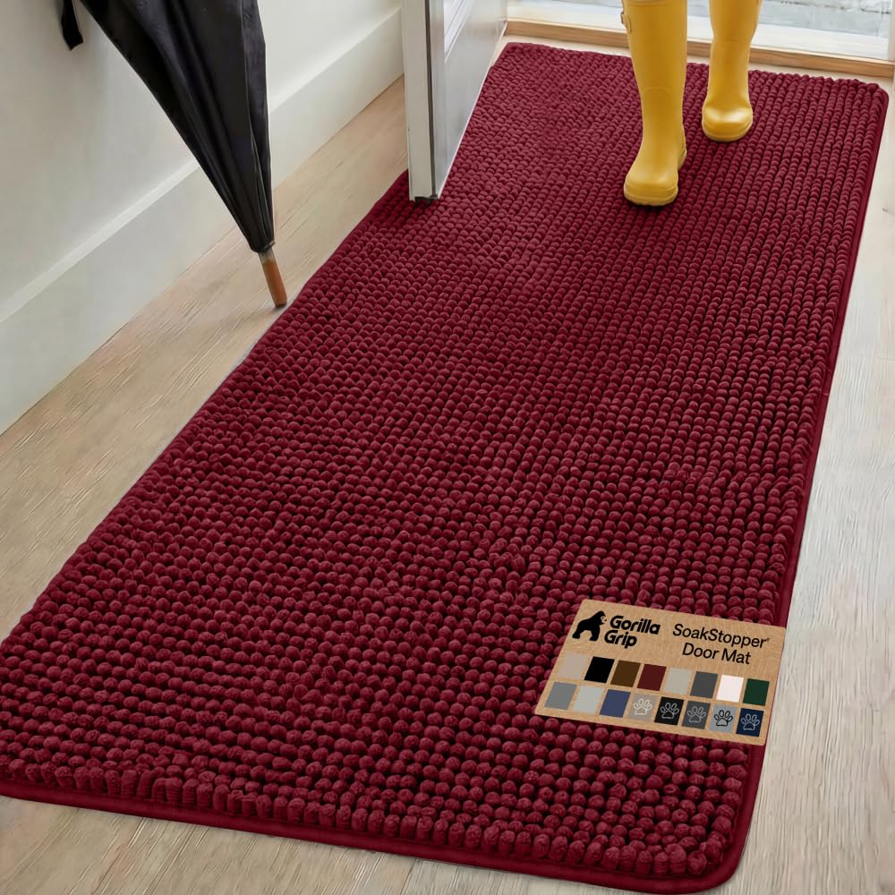 Gorilla Grip Original Indoor Durable Chenille Doormat, Large (70x24) Absorbent, Machine Washable Inside Mats, Low-Profile Rug Doormats for Entry, Back Door, Mud Room Mat, High Traffic Areas (Burgundy) — image 1