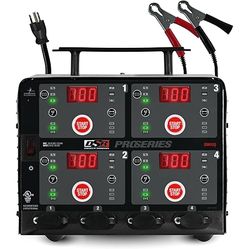 Schumacher Electric DSR Pro Heavy-Duty 4-Bank Automatic 10A Car Battery Charger and Maintainer, Charging Station, Professional Grade, for 6V/12V Automotive and Marine Batteries, DSR125