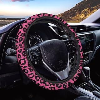 Wanyint Soft Stretchy Steering Wheel Cover for Women Men, Universal Fit for Sedans SUV, Anti-Slip and Washable, Leopard Print Pink