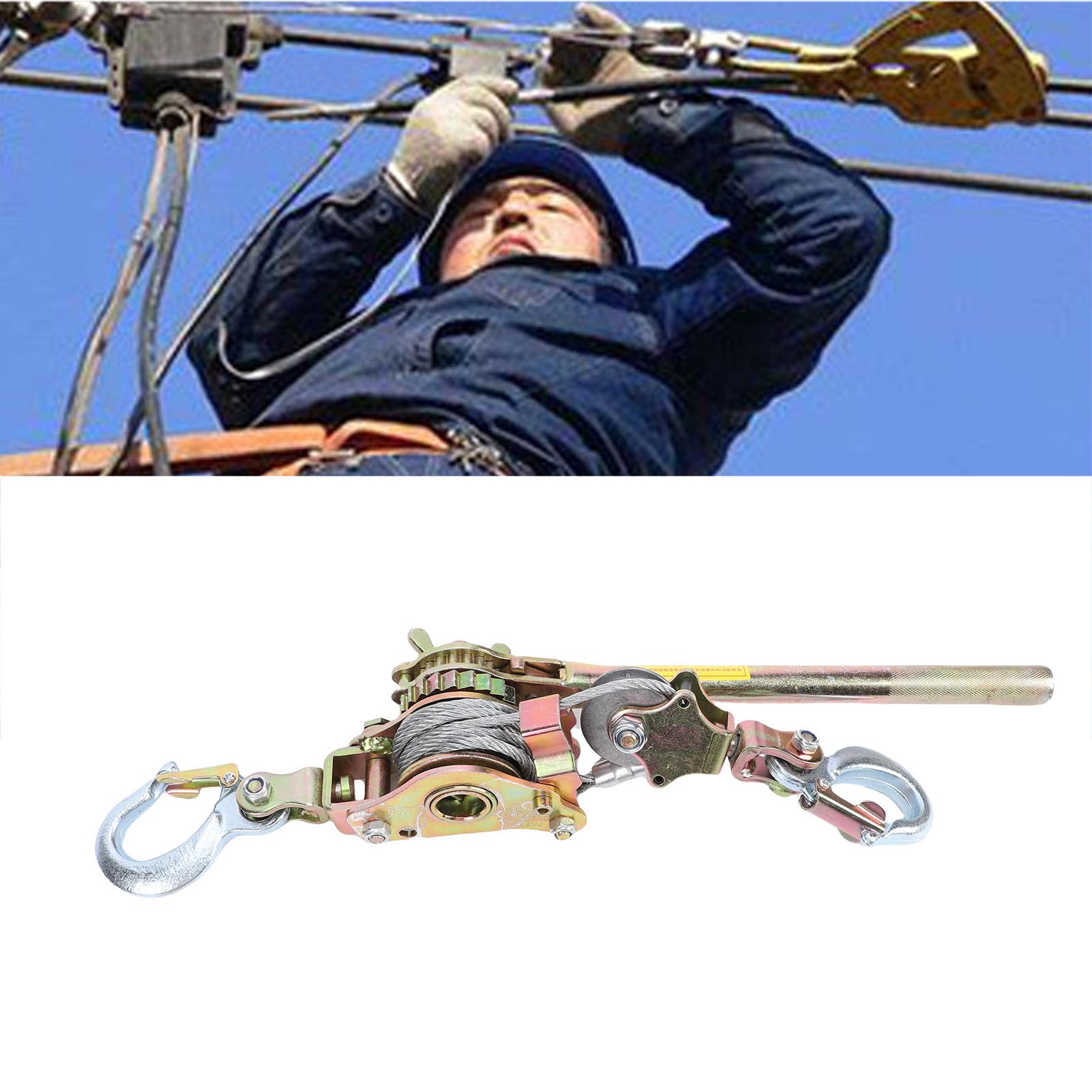 Tirfor Argano a Cavo, 1 Ton 3m Cavo d'Acciaio, Paranco a Cricchetto, Argano Manuale Ergonomico per Edilizia, Paesaggistica, Traino Agricolo