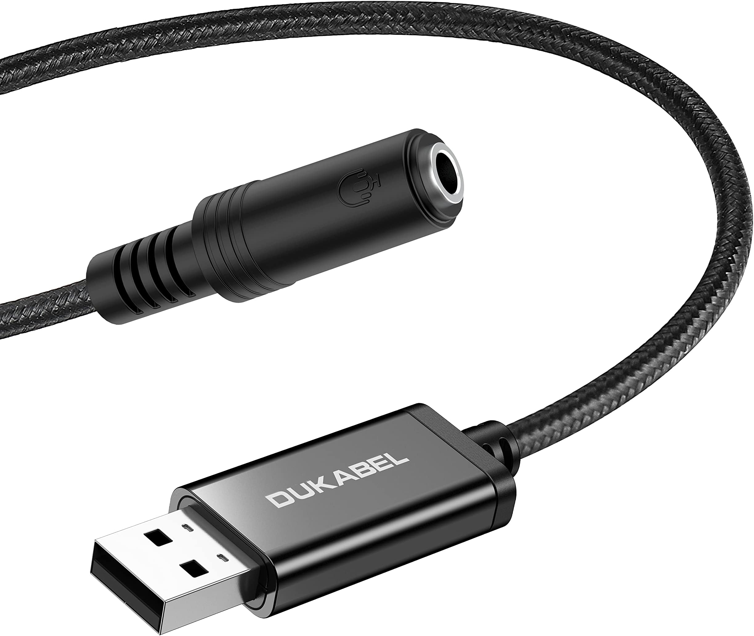 DuKabel USB External Sound Card USB to 3.5 mm Jack Socket (4 Pole CTIA) Stereo Audio Adapter Cable External Sound Card for Headset, Speaker or 4 Pole TRRS Microphone - Black
