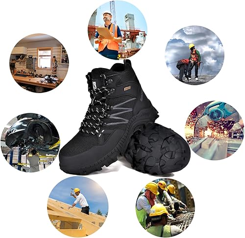 Miniatura 6 de SUADEX Botas de punta de acero para hombre, botas indestructibles de seguridad para el trabajo, zapatos de construcción, punta compuesta
