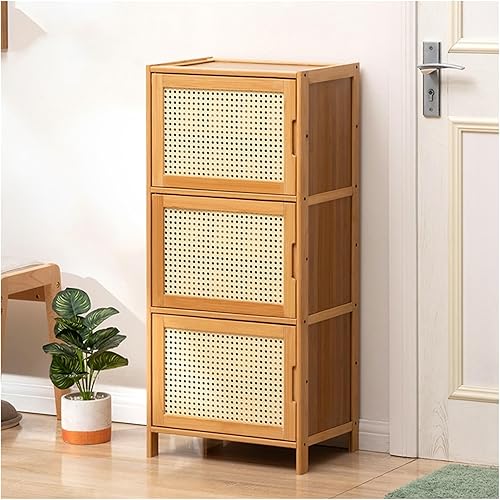 Miniatura 7 de Armario de almacenamiento de zapatos de ratán para entrada, armario estrecho para zapatos, zapatero independiente con puertas, zapatero cerrado de