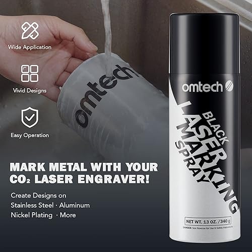 Miniatura 8 de OMTech Spray de marcado láser, líquido de marcado láser de metal para grabadores láser de CO2, 3 x 13 onzas para grabado láser negro, tinta láser