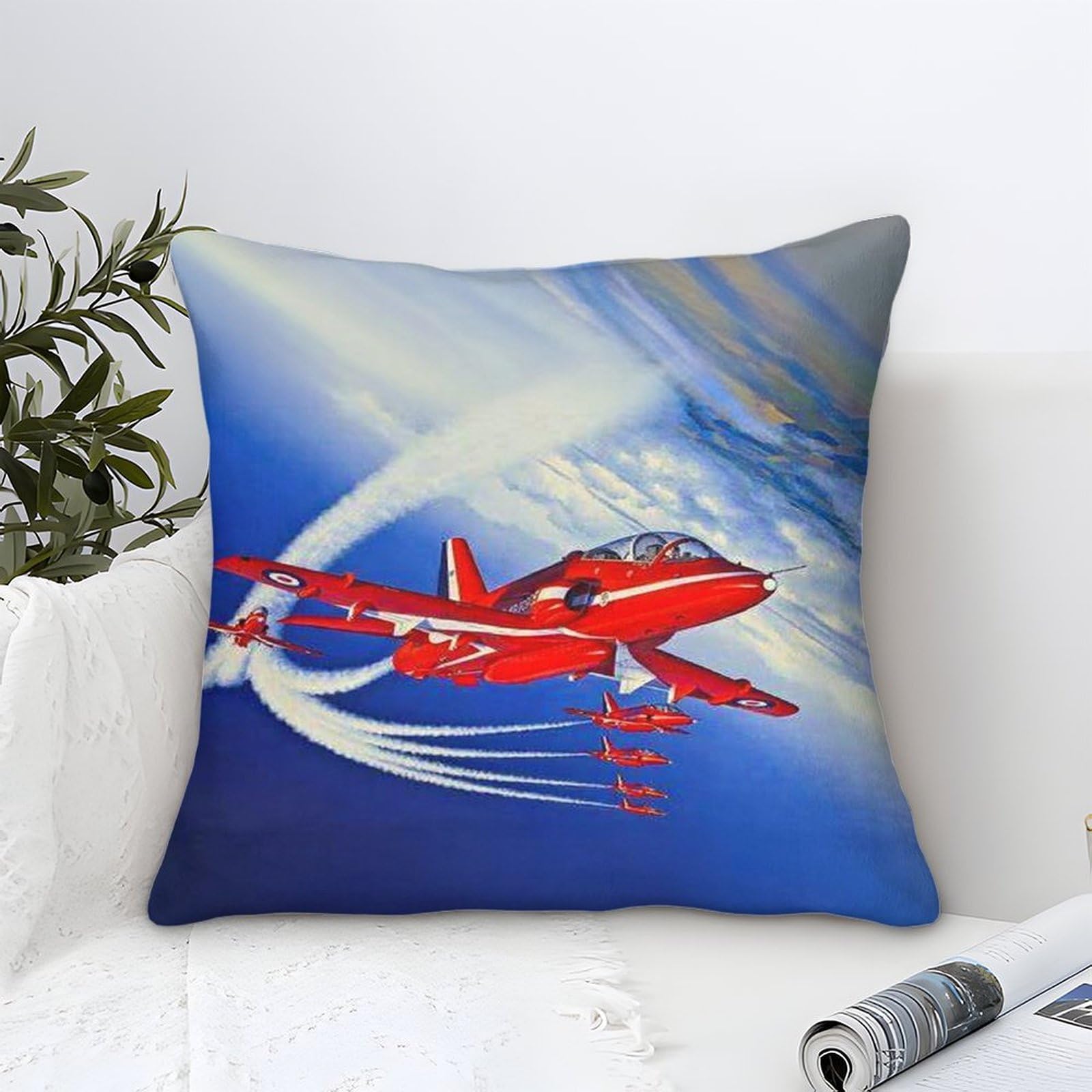 Lililaobiao Air Show-1 Air Show Cushion Covers 50X50cm Square Throw Pillow Case Red Arrows Plane Accent Pillow For Outdoor Patio Garden Blench Living Room Sofa Farmhouse Decor