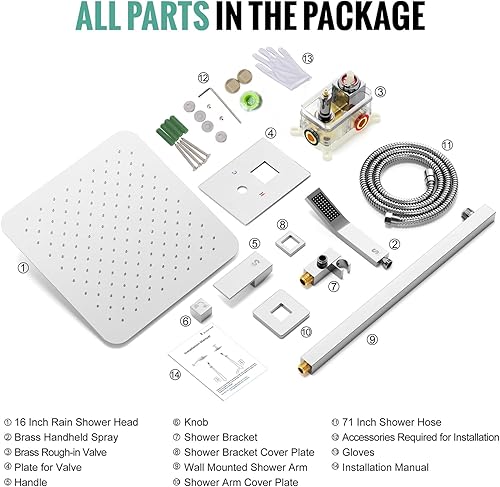 Miniatura 7 de SR SUN RISE Juego de cabezal de ducha cuadrado de lluvia de cromo pulido y mango, accesorios de ducha montados en la pared, kits de reparación