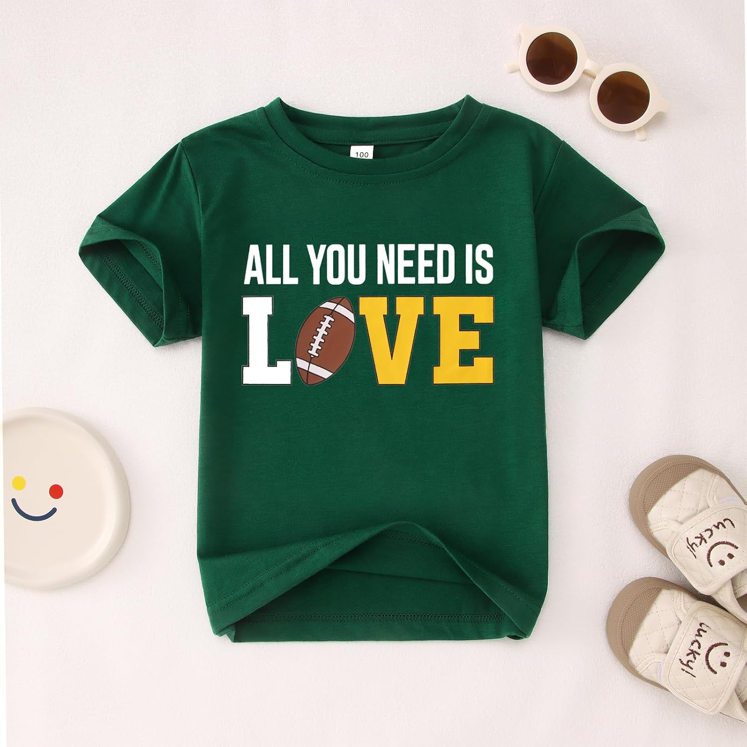 IZYJOY Toddler Boy Girl Football Shirt All You Need is Love T-Shirt Kid Funny Game Day Outfit Football Season Sports Tee Tops