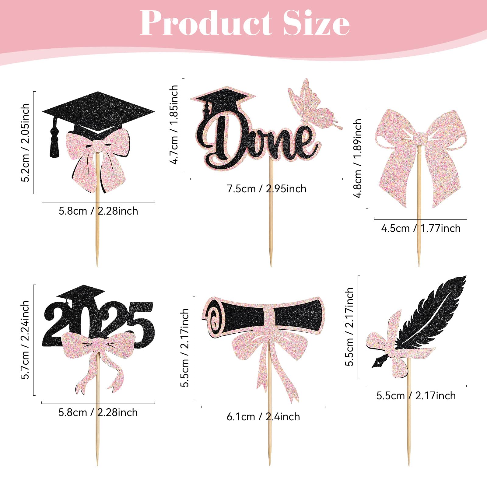 EMORBALS 36 Pcs Graduation Cupcake Toppers 2025, Class of 2025 Cupcake Toppers, Glitter Cake Toppers(Style-1)