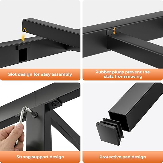 4ft6 Double Bed Frame, Heavy Duty Metal Slats Support, No Box Spring Needed | Upholstered Headboard, Noise Free, Easy Assembly, Under-Bed Storage