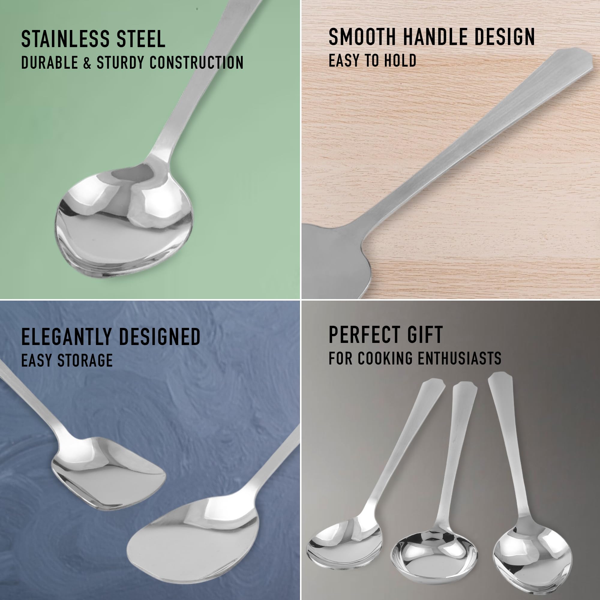 CRAFTONE Edelstahl Küchenutensilien 6er Set Servierlöffel Kochlöffel Schöpflöffel Pfannenwender Reislöffel Oval Löffel Spatel Set