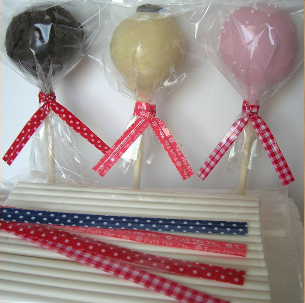 Weststone100pcs 8" Lollipop Stick + 100pcs 3"x5" Bag + Printing Twist Tie for Cake Pop Lollipop Candy
